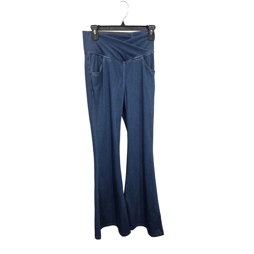 Halara Crossover Flare Legging Pants Women Medium Blue Denim Look Stretch